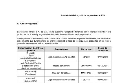 Comunicado al público: robo de medicamentos